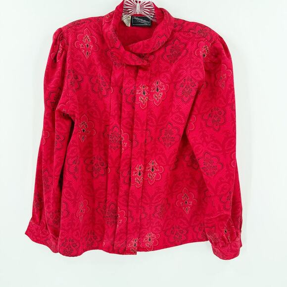 Vintage Haberdashery Red Satin Button Front Career Blouse Women's Size Medium - Picture 1 of 9